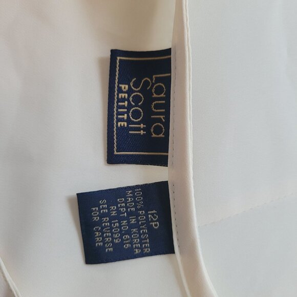 Laura Scott Petite Womens Embroidered Blouse 12P Ivory Long Sleeve Button-Up Pol - Picture 5 of 5